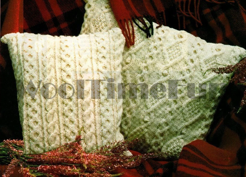 Knitting Pattern To Make 2 Classic Aran Cable Stitch Cushions Covers - Image 1 of 1