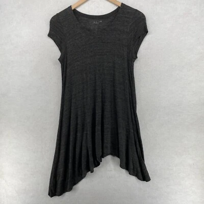 EILEEN FISHER Top S Viscose Jersey Tunic Melange Asymmetric Cap Sleeve Gray - Image 1 of 4
