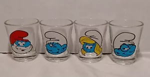 Set of 4 THE SMURFS Clear Shot Glasses (2011). No Chips Or Cracks - Picture 1 of 12