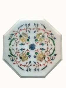 12" Handmade Marble Corner Table Top – Floral Inlay with Semi- Precious  Stones - Picture 1 of 3