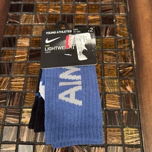 Nike Lightweight Boy’s 2 pk AIM HI Socks Shoe 7C-10C (Size 4-5) - Blue/Black. - Picture 1 of 6