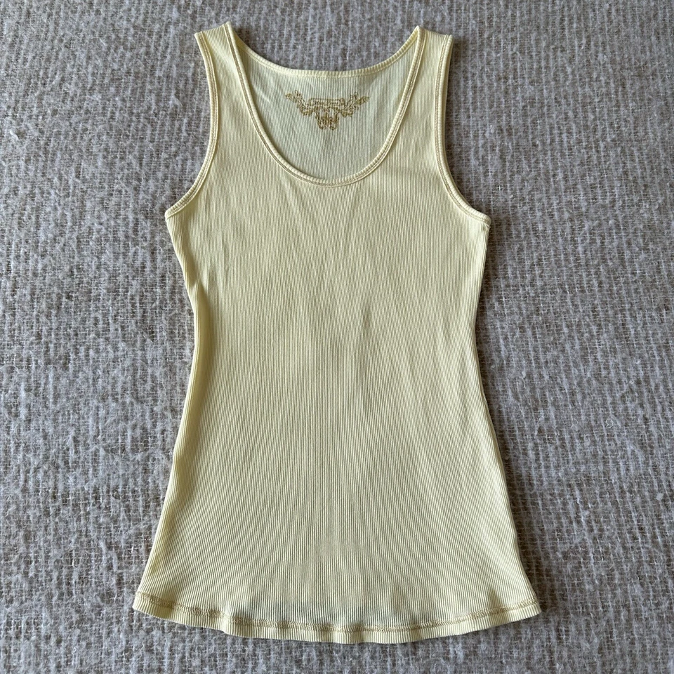 Vintage Y2K Pale Yellow Ribbed 100% Cotton Sleeveless Tank Top AU14 (Fits AU10) - image 1 of 4