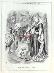 'THE QUEEN'S (VICTORIA) YEAR', 1897 John Tenniel PUNCH Cartoon Print : 659-87 - Bild 1 von 1