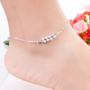 Ankle Bracelet Plated 925 Silver Anklets For Women Barefoot Sandals Jewelry Bead - Picture 1 of 9