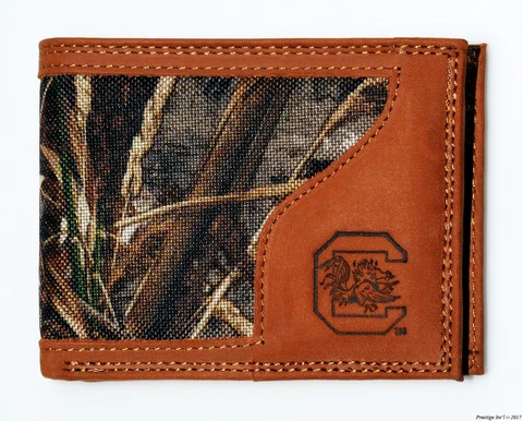 South Carolina Gamecocks Bi-fold Realtree Max-5 Camo & Leather Wallet USC Cocks Cover