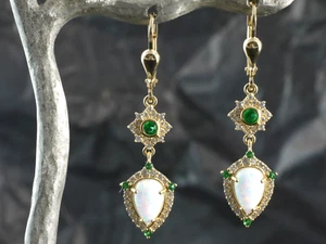 585 Gold Ohrringe mit  Peridot und Opalen   38 mm Länge  1 Paar mit Brisur - Bild 1 von 7