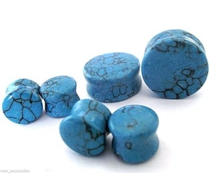 PAIR-Stone Turquoise Saddle Flare Ear Plugs 12mm/1/2" Gauge  - Picture 1 of 4