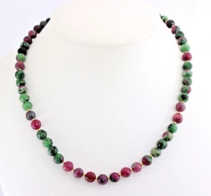 Ruby-Zoisite Necklace Precious Stone Faceted Anyolith Green Red ca.49 CM - Picture 1 of 4