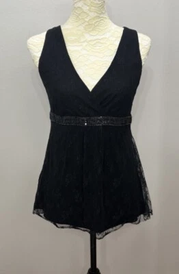 Camiseta sin mangas vintage Y2K NY & Co pequeña negra cami encaje cuello en V hada gótica caprichosa Foto 1 de 4