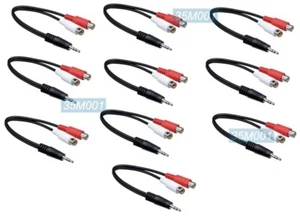 Cables adaptadores de audio RCA de 6 pulgadas izquierda/derecha hembra a 35 mm macho - Paquete de 10 - Imagen 1 de 3