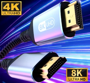 HDMI CABLE ULTRAHD RESOLUTION 4K/8K 2.0/2.1 HIGH SPEED GOLD PLATED BRAIDED LEAD - Picture 1 of 13