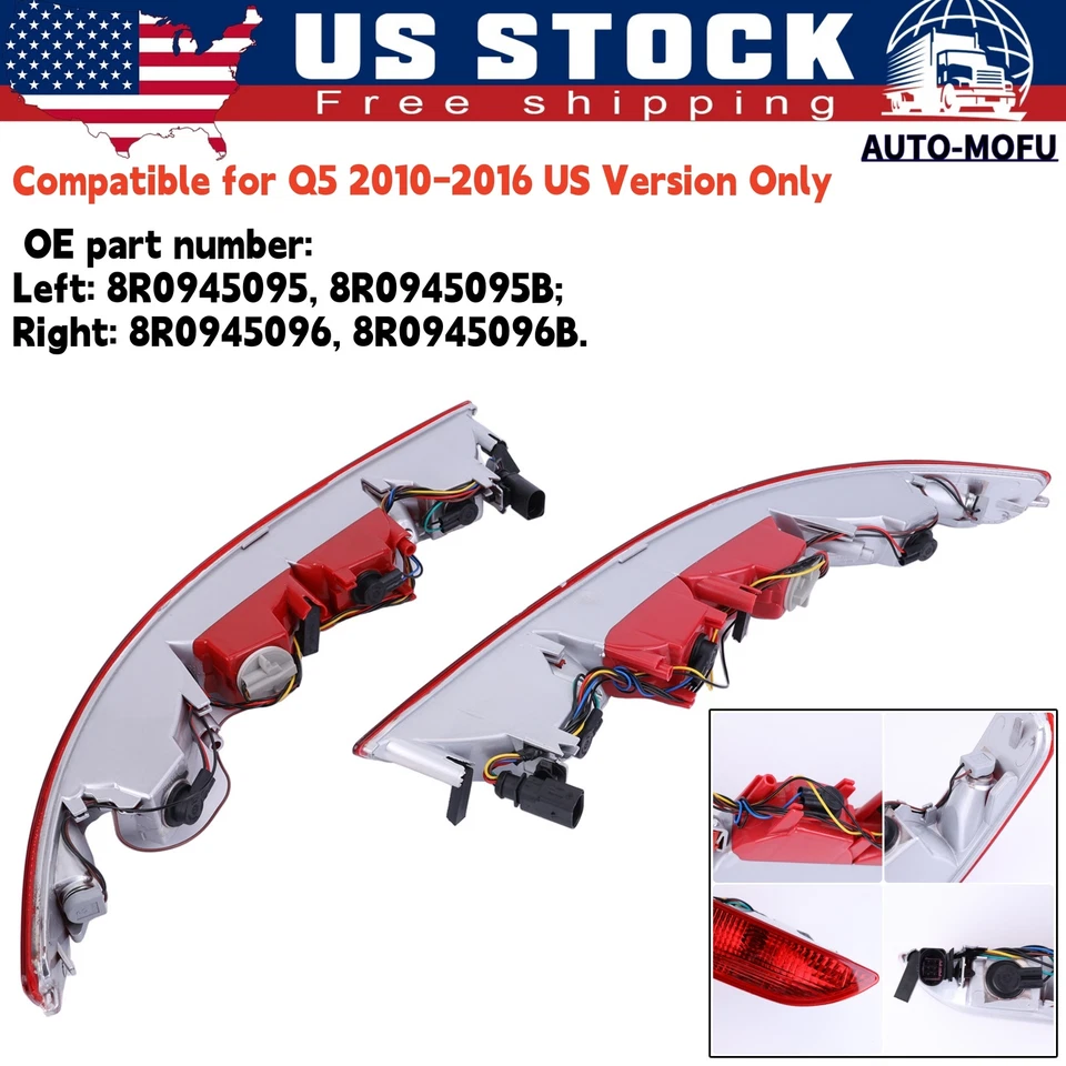 1 Pair ABS Rear Bumper Lower Tail Light Brake Stop Lamp For Audi Q5 2009-2017 16 - Image 1 of 4