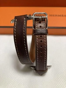 HERMES Leather Apple Watch Band Double Tour Fawn Brown 38-41mm Adjustable w/Box - Photo 1 sur 13