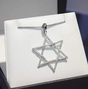 NEW STAR OF DAVID 1.3CTW DIAMOND PENDANT 14K WHITE GOLD 3GR UNISEX - Picture 1 of 8