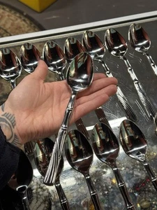 Cambridge Mambosa Bamboo Dinner Spoons Stainless Flatware Silverware 16 Spoons - Picture 1 of 5