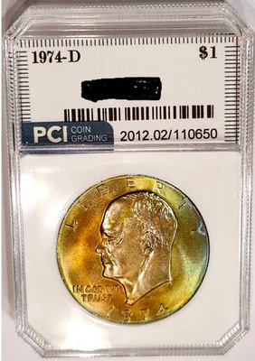 1974 年 D 版艾森豪威尔美元超级宝石未流通 ++++ 令人难以置信的彩虹标记免费! — 第 1/3 张图片