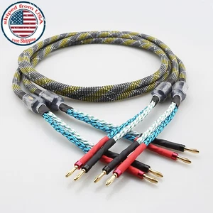 Pair Speaker Cable OFC Copper Wire Gold Plated Banana HiFi Audio Speaker Cord - Picture 1 of 12