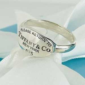 Size 6.5 Please Return to Tiffany & Co Oval Signet Ring in Sterling Silver - Picture 1 of 6