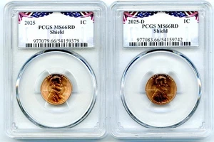 2025 P & D LINCOLN SHIELD CENT PCGS MS66 2-COIN PENNY SET - Possible Last Year - Picture 1 of 2