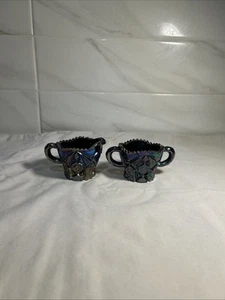 Westmoreland Carnival Glass Sugar Creamer 2pc Set Black Amethyst Miniature Mini - Picture 1 of 5
