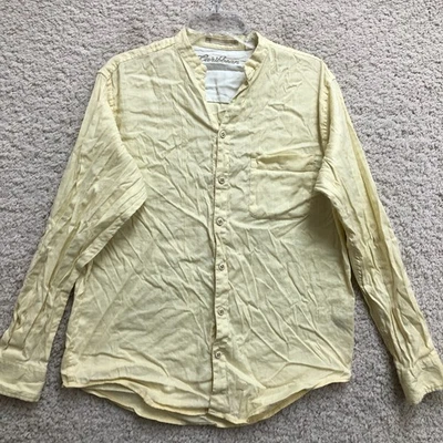 Caribbean Button Up Shirt Medium Adult Yellow Linen Long Sleeve Stretch Mens M - Image 1 of 4