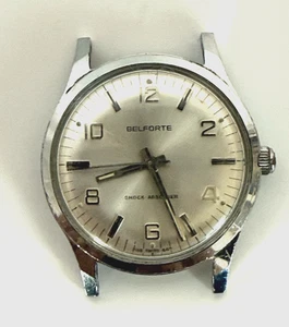 Vintage Belforte Shock Absorber Herrenuhr silbernes Zifferblatt funktioniert ohne Band " - Bild 1 von 3