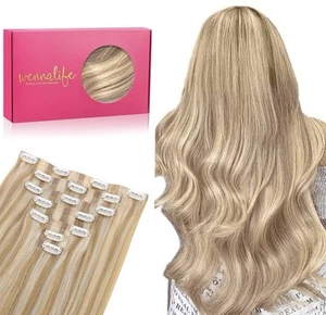 WENNALIFE Seamless Clip In Hair Extensions, 20 Inch 150g 7 Stück Dirty Blonde - Bild 1 von 6