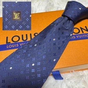 Louis Vuitton Blue Navy Silk Monogram Dot Tie Business Formal Occasion Accessory - Picture 1 of 11