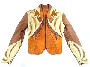 Vintage 1970s East West Leather Jacket Patchwork Jacket Mens Size 9 Very Rare - Picture 1 of 8