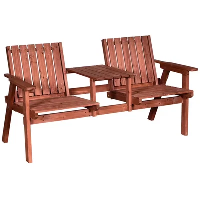 3-Piece Wooden Patio Conversation Set Garden Bench with Middle Table and Natural - Image 1 of 4