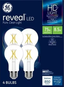 GE 4pk 75W Reveal A19 LED Light Bulbs - Picture 1 of 6