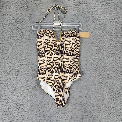 Traje de baño Rachel Roy para mujer pequeño marrón crema estampado de leopardo de una pieza *NUEVO CON ETIQUETAS* Foto 1 de 4
