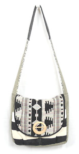 Sage & Harper messenger handbag cotton fabric single strap tribal beige black