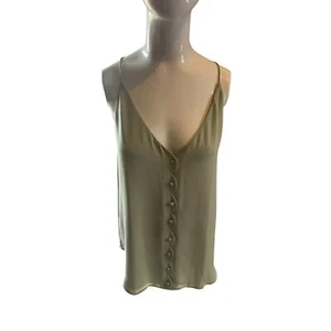 LOFT Women Spaghetti Strap Top V Neck Buttons Accents Sz S Green - Picture 1 of 7