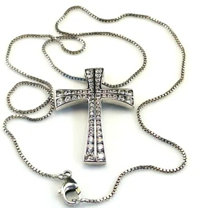 STERLING SILVER CROSS PENDANT NECKLACE CHAIN 925 CZ STONES "LOVE ONE ANOTHER" - Picture 1 of 3