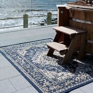 Navy Traditional Outdoor Garden Rugs Easy To Clean Soft Plastic Trendy Designs