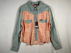 Wrangler Retro Chambray Western Shirt Pearl Snap Size Large Blue Cowgirl Top NEW - Picture 1 of 12