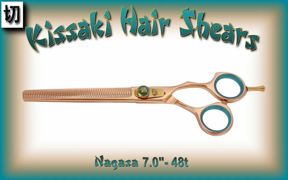 Tesoura para cuidados com cães Kissaki Rose Gold B Nagasa 7" 48 dentes tesoura para desbaste para animais de estimação - Imagem 1 de 3
