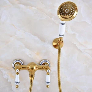 Gold Color Brass Wall Mounted Bathroom Hand Held Shower Faucet Mixer Tap mna987 - Picture 1 of 9
