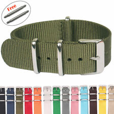 Canvas Pure Color Strap 18 20 22mm Nylon Watch Band Military Stripe Thick Buckle