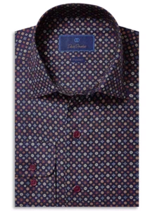 David Donahue Trim Fit Foulard Shirt Navy Size 16.5 S/S - Picture 1 of 1