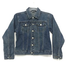 Arizona Denim Jean Jacket Juniors Size L Large Blue Long Sleeve Button Front