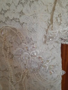 VTG Wedding Dress Asymetric Cream Lace Beaded Embroidered Sequinned 12-14 VGC - Picture 1 of 11