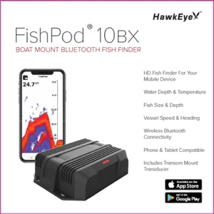 HawkEye FISHPOD® 10BX BOAT MOUNT BLUETOOTH FISH FINDER 2 YR WARRANTY - Picture 1 of 13