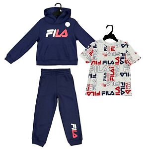 Fila Toddler Boys Fleece Hoddie & Jogger Set Size 3T Blue Red Gray Warm & Comfy