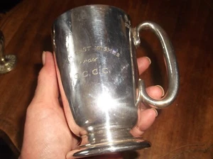 VINTAGE WALKER HALL SILVER PLATED TANKARD ER 7 10 59 HALF PINT G.C.C.C. CRICKET - Picture 1 of 5