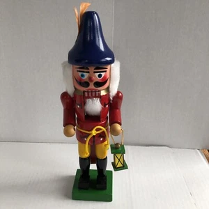 Vintage Holz Weihnachten Nussknacker 11" Schweizer Mütze mit Laterne - Bild 1 von 6