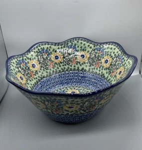 Polish Pottery Unikat L.Lenkiewicz #1975 Tulip Huge 12X5" Scalloped Serving Bowl - Picture 1 of 16