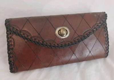 Cartera sin asas vintage de cuero de mediados de centavo con cierre para mujer Foto 1 de 4