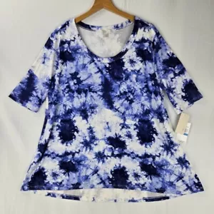 New Fever Splat Tie Dye Size XL Short Sleeve Shirt Spring Tunic White Blue Soft - Picture 1 of 18